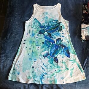 Blue and Green Floral Sleeveless Dress